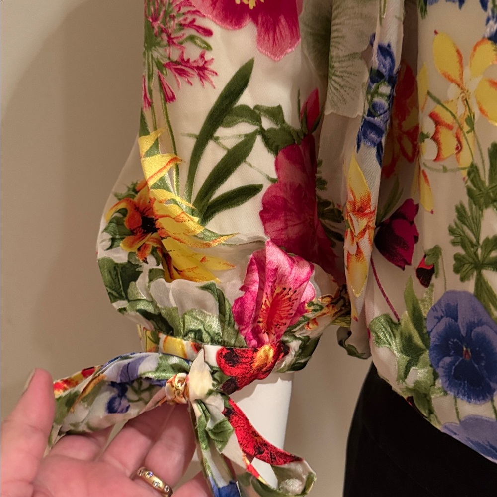 NWOT ALICE + OLIVIA ALTA FLORAL PRINT SILK BLEND BLOUSE ON/OFF SHOULDER SZ LARGE - Picture 7 of 15